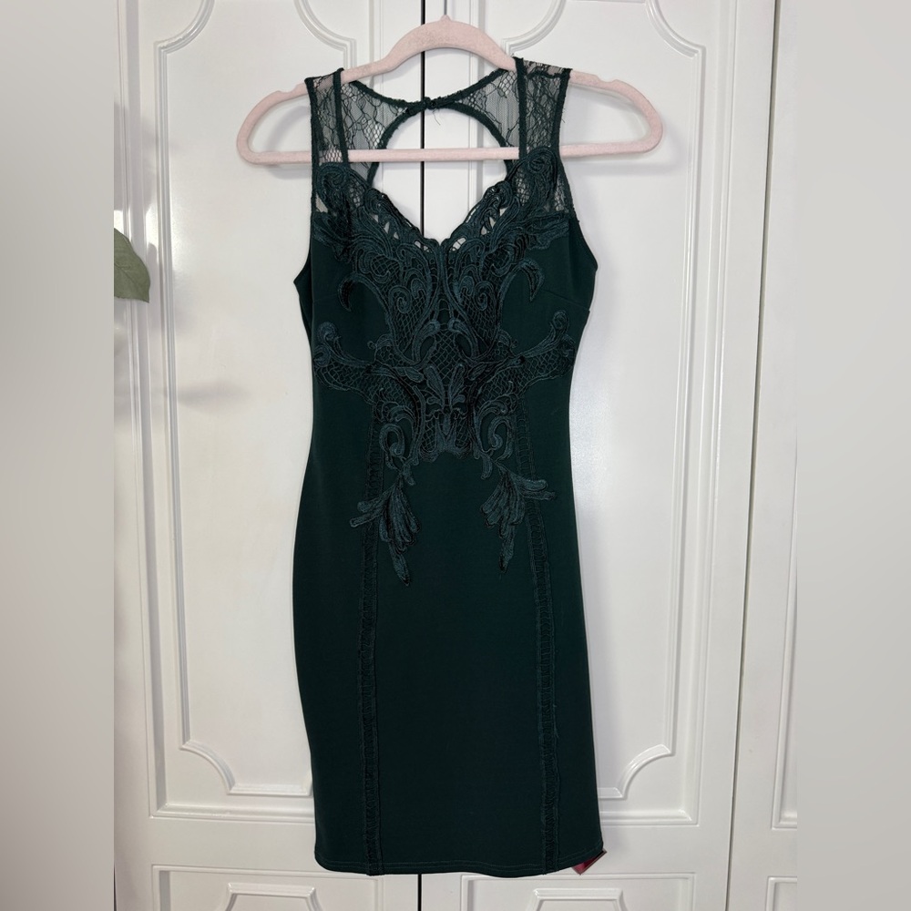 iris Emerald Green Lace-Appliqué Midi Dress